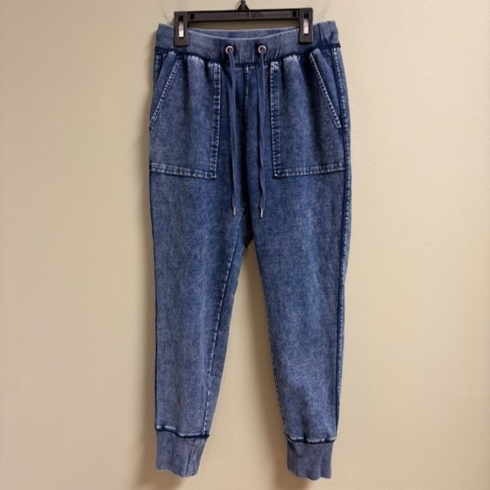 GU Japan Womens Denim Joggers Size *M Blue Cotton Blend Streetwear Casual